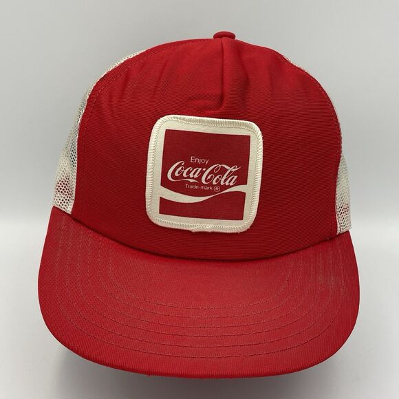 Vintage Enjoy Coca Cola Hat Snapback Trucker Cap 80s Coke Advertising Patch Logo - Picture 1 of 14
